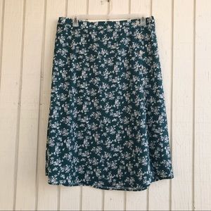 SHEIN Green Micro Floral Button Midi Skirt